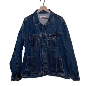 VINTAGE WRANGLER Rugged Wear dark wash denim jean jacket 2X